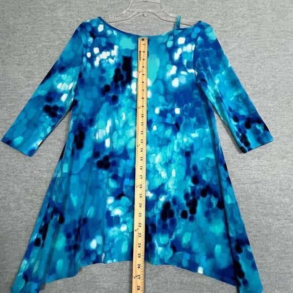 Clara Sun Woo Artsy Swing Tunic Womens XS Shades of Blue Asymmetric Cut Out Top - Picture 9 of 10